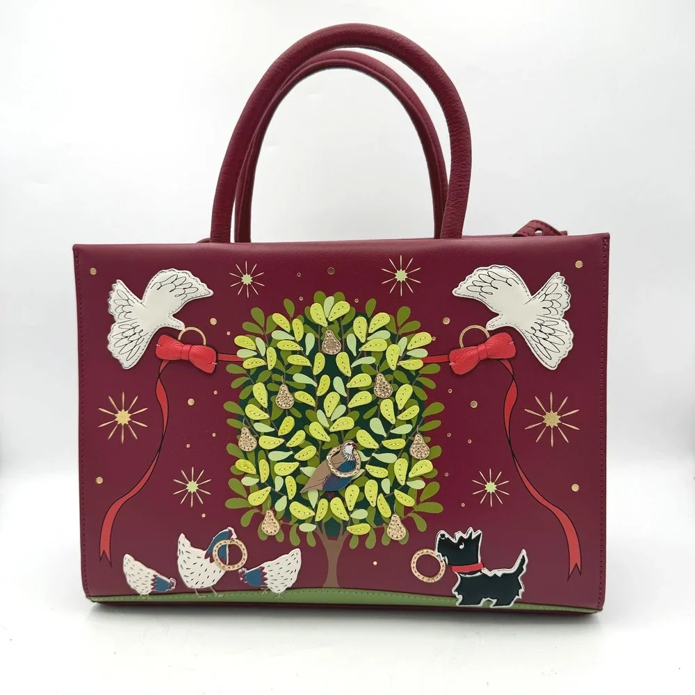 NWOT Radley London Satchel Women Burgundy 12 Days of Christmas Partridge Bag